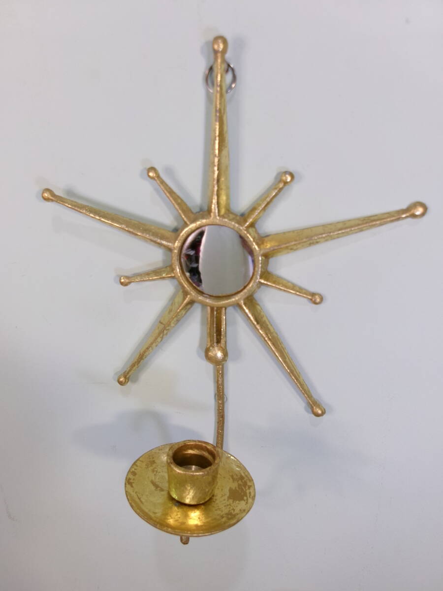 アンティーク 壁掛け式サンバーストミラー キャンドルスタンド 鏡 蝋燭ホルダー ロウソク立て インテリア Vintage アール・デコ