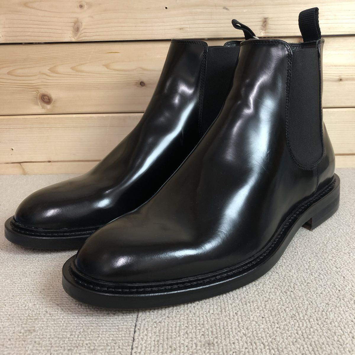 (36)ZARA チャンキートラックソール チェルシーブーツ サイドゴアブーツ レザー 27cm メンズ 厚底 ブラック 