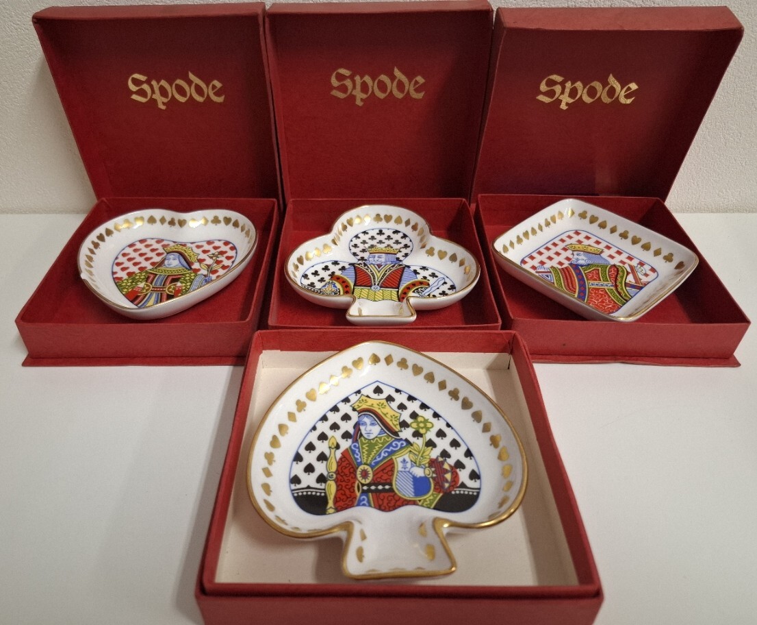 【貴重/4点おまとめ/箱付き】Spode スポード ヴィンテージ トランプ柄お皿 小皿 金彩 ENGLAND