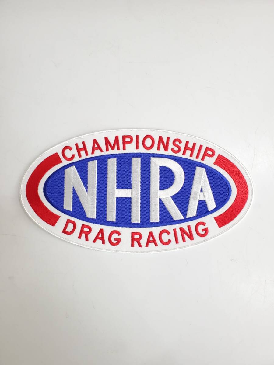 未使用 ワッペン/NHRA オーバル National Hot Rod Association 25㎝ 検) アメリカン雑貨 アメ車 パッチワーク ハンドメイド 素材 刺繍