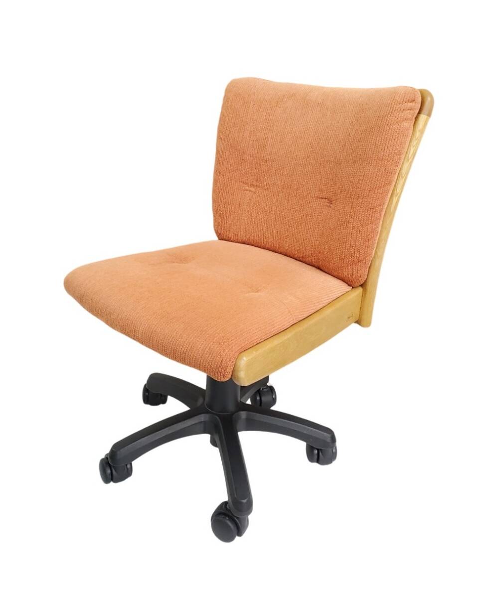 浜本工芸 HAMAMOTO デスクチェア 木製フレーム 布張り座面 ナチュラル オレンジ 回転チェア 昇降チェア アームレス SDSC-8004 