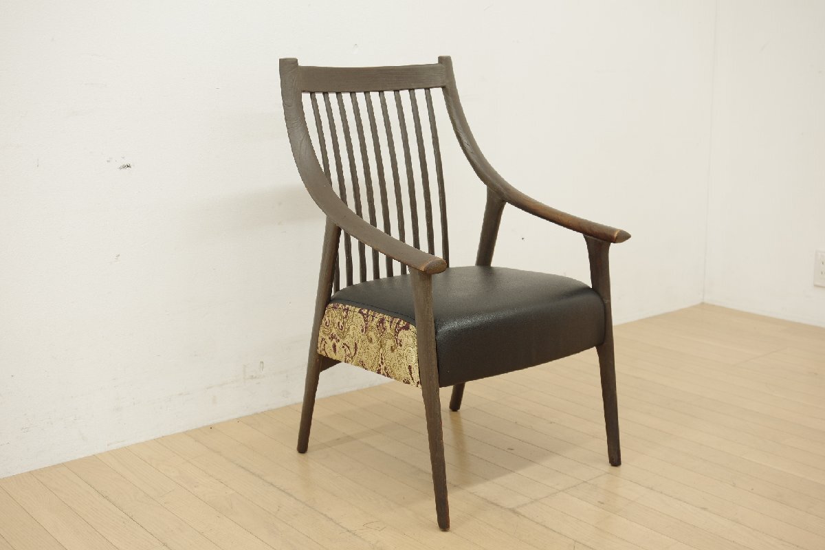 BC工房 だんらん工芸椅子 ダイニングチェア アームチェア 無垢材 食事椅子 イス 座面 合皮 ファブリック エスニック ペイズリー (I)