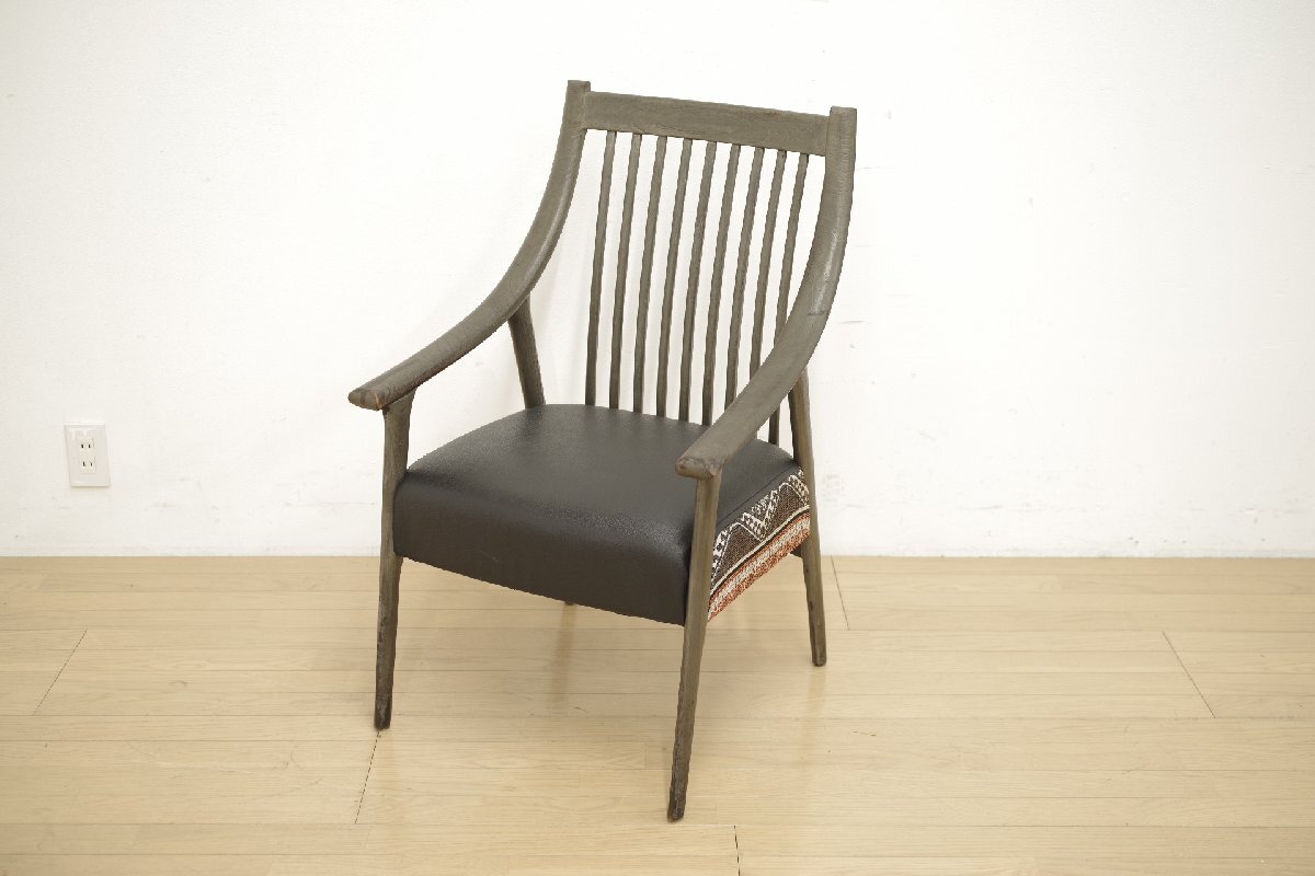 BC工房 だんらん工芸椅子 ダイニングチェア アームチェア 無垢材 食事椅子 イス 座面 合皮 ファブリック エスニック モダン (F)