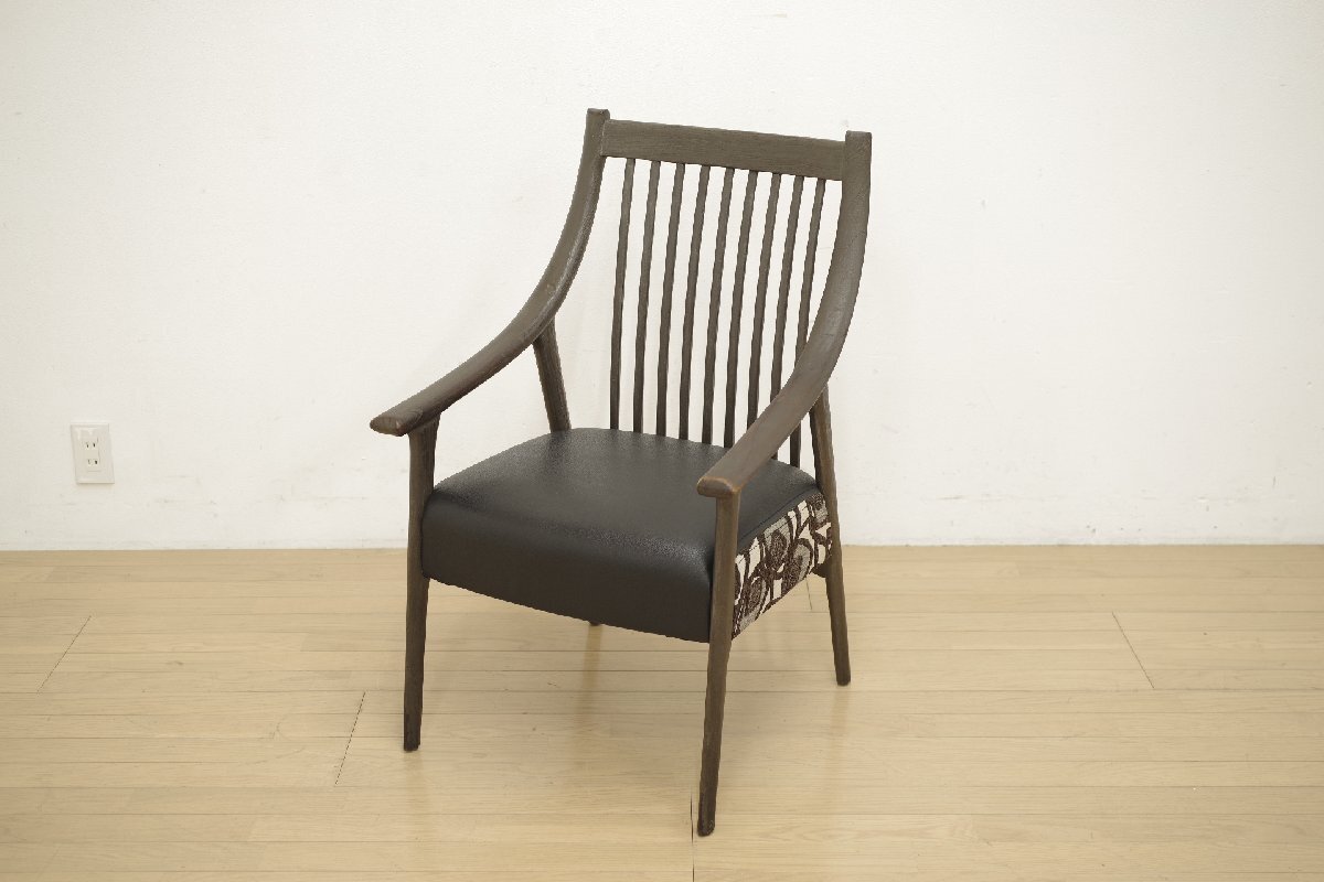 BC工房 だんらん工芸椅子 ダイニングチェア アームチェア 無垢材 食事椅子 イス 座面 合皮 ファブリック モダン (H)