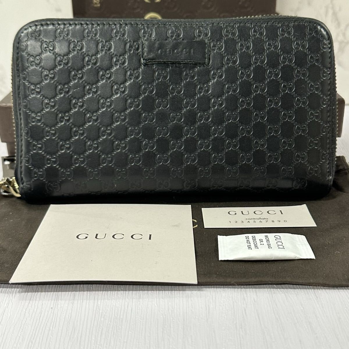 グッチ　GUCCI 財布　長財布　マイクロGG ラウンドファスナー　メンズ　