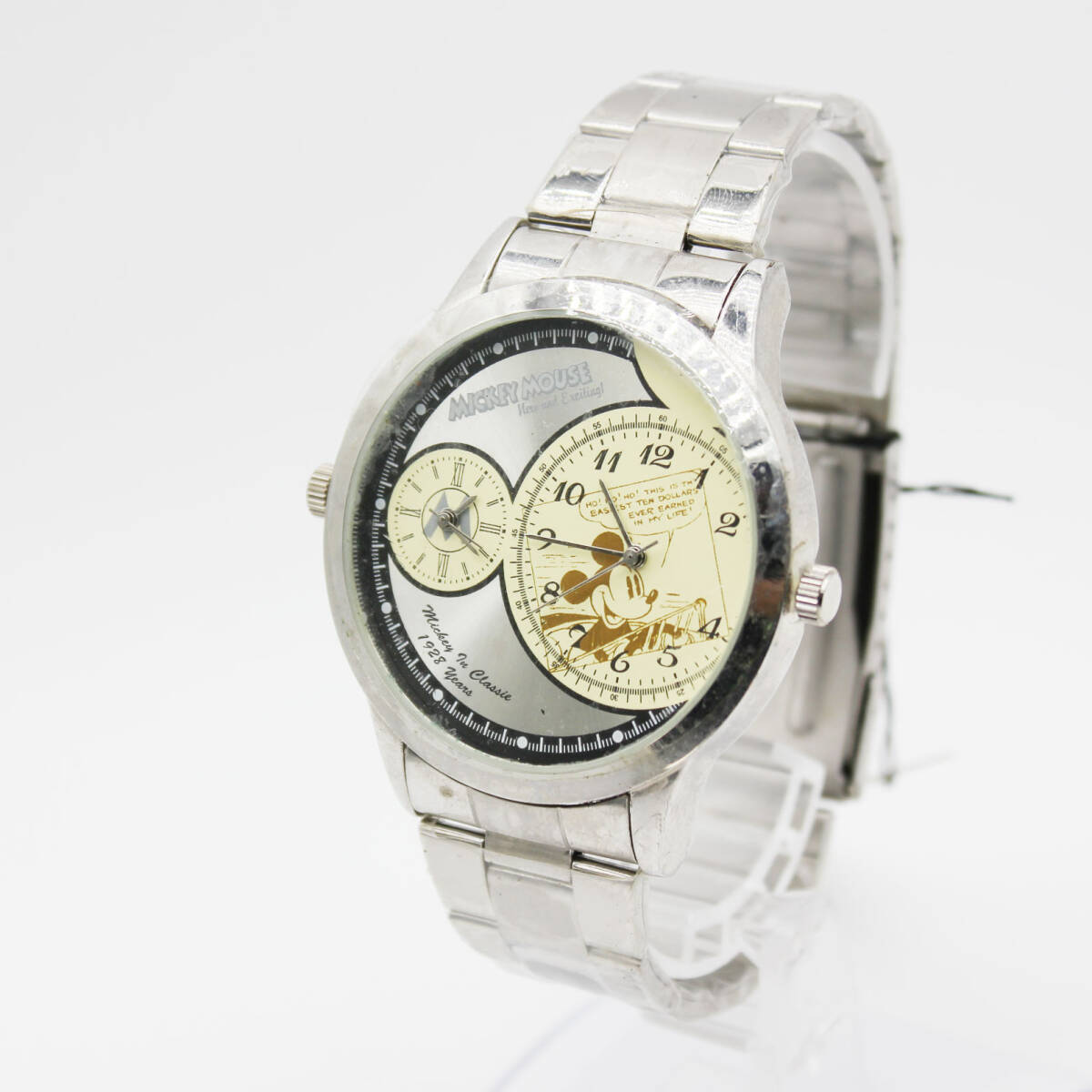 W251201-16 Disney Mickey Mouse ディズニー ミッキーマウス キャラクター腕時計 クォーツ ジャンク 文字盤シルバー イラスト 漫画のコマ