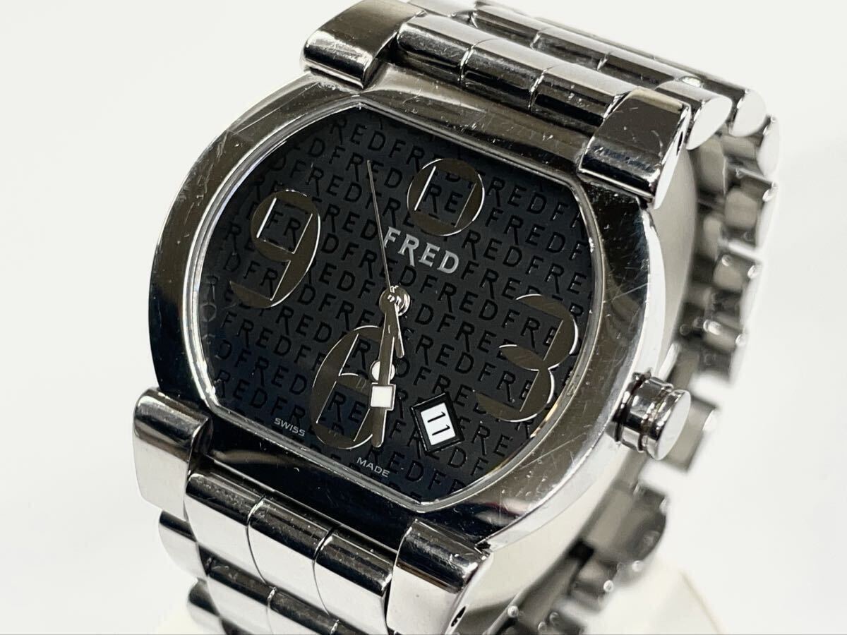 FRED フレッド ムーブワン FD014110 クォーツ ブラック文字盤 SS 腕時計 稼働品