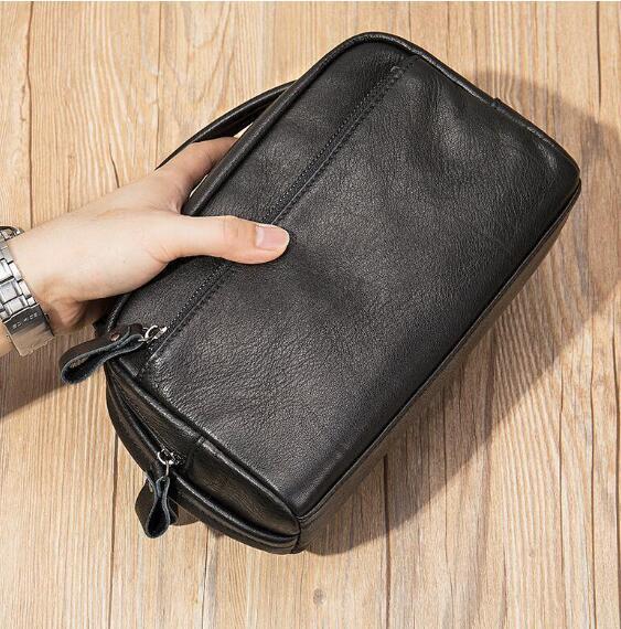 新品ヴィンテージ レザー 牛革　本革 ハンドバッグ クラッチバッグ　 セカンドバッグ　黒
