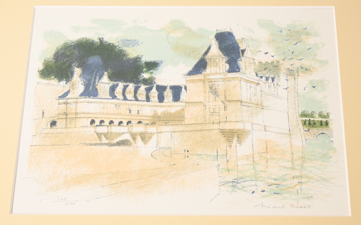 【リトグラフ】『ミシェル・ロッド Michel RODDE』「城」1983年製　紙本額装　本人サイン有　165/400 書画　洋画　版画