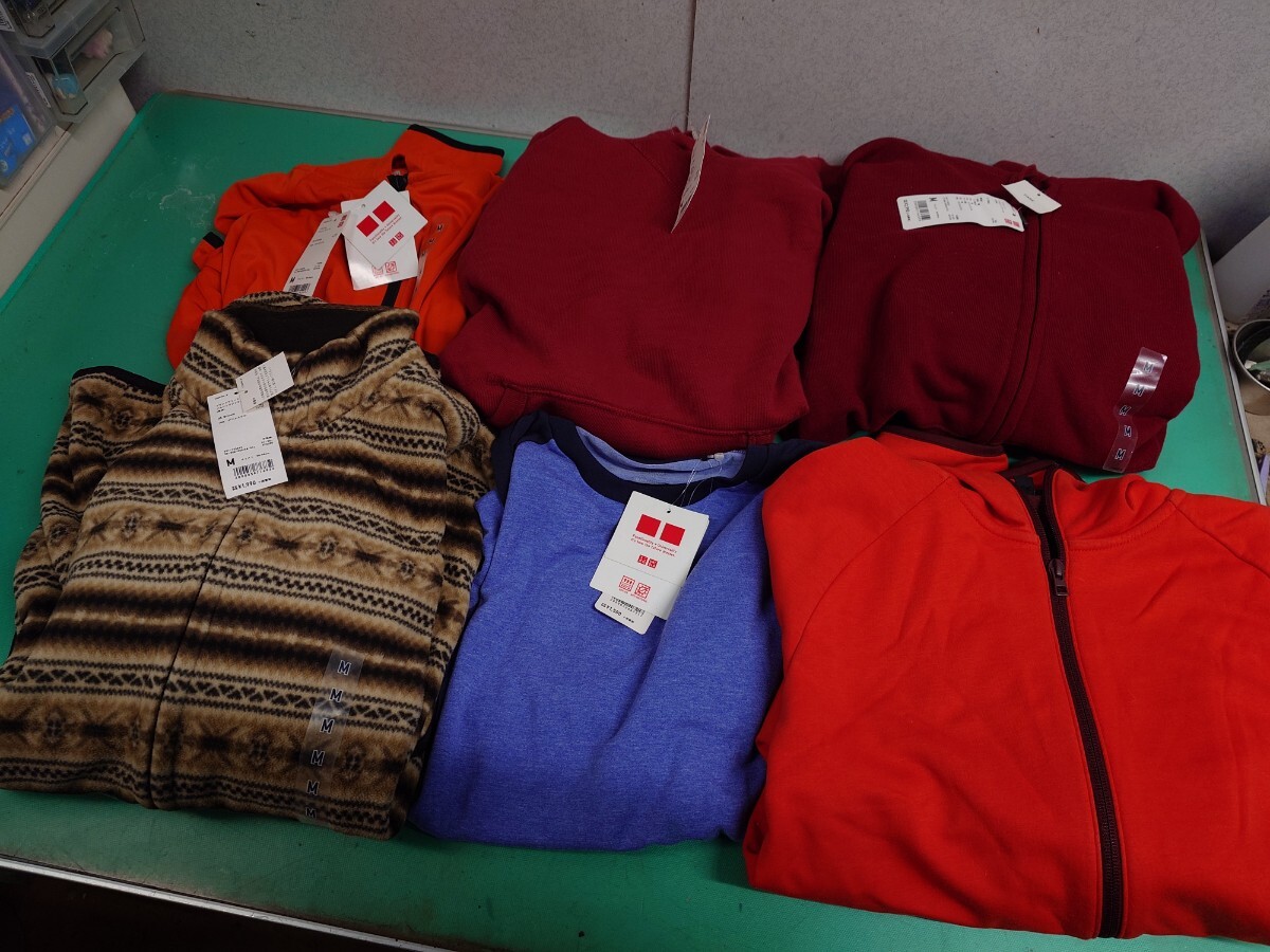 ●16) ユニクロ UNIQLO フリース/ドライEX フルジップ/スエット パーカー/クールネック Tシャツ 6点まとめ ほぼタグ付 未使用品 メンズ M③