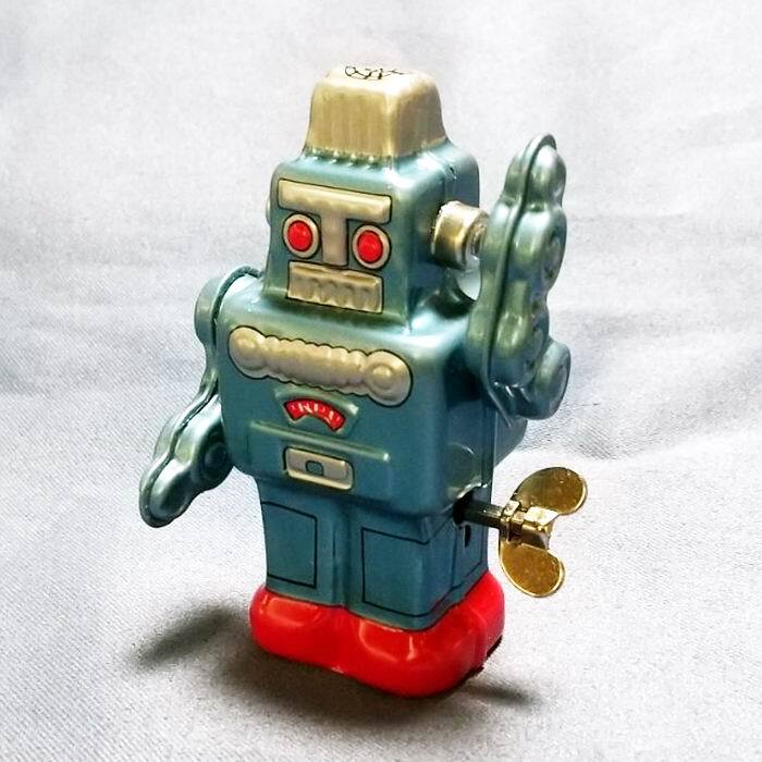 ティントイロボット ブルー (ゼンマイ式 ウインドアップアクション) 高さ：約8cm 日本製 ブリキのおもちゃ 昭和レトロ [ 新品 ]