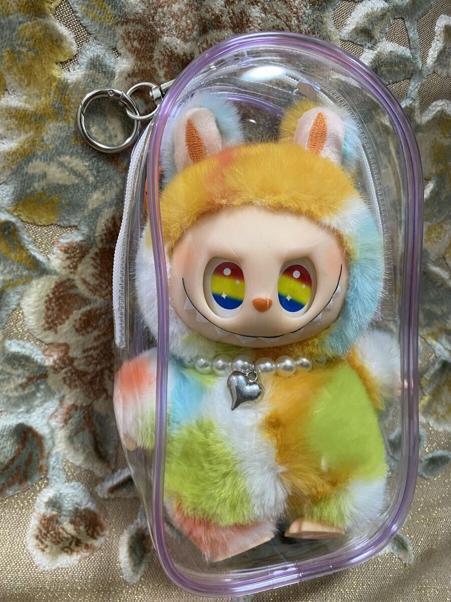 ★ぬいケース付き★ラブブ ぬいぐるみ POP MART LABUBU レインボー　ぬい活　レインボー　ケース　インテリア　バッグチャーム　 