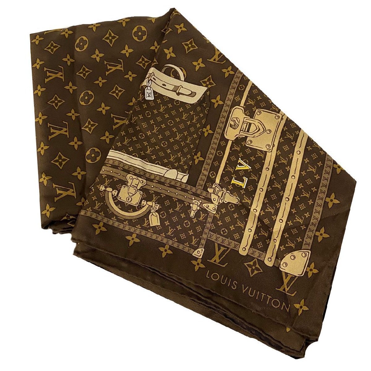 Louis Vuitton ルイヴィトン M7223 トランクスカーフ ブラウン シルク 服飾雑貨