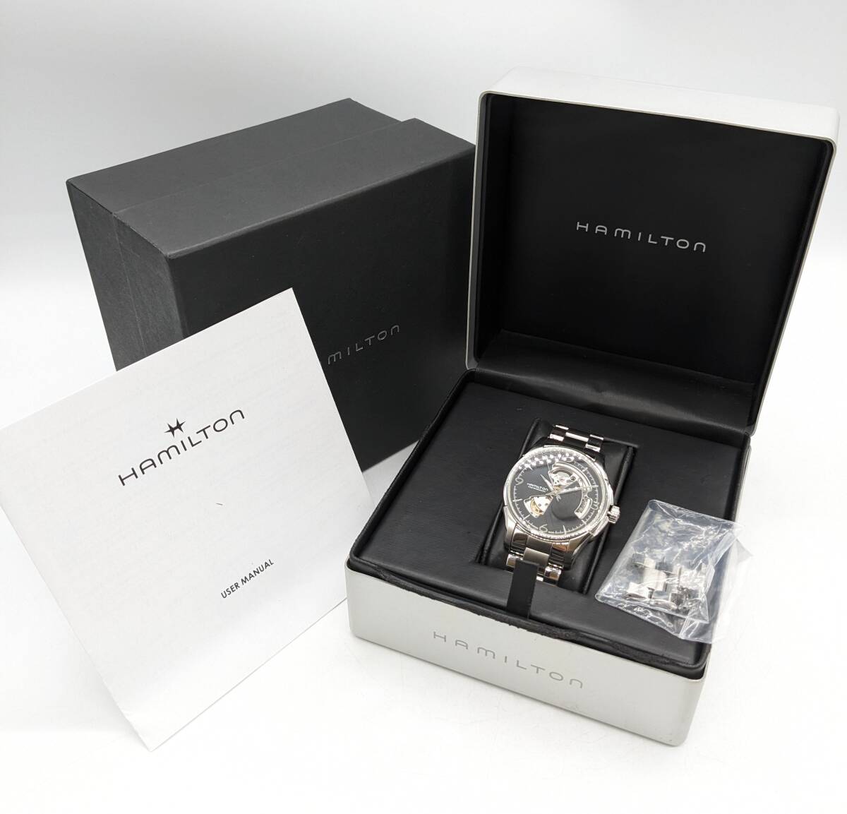 ■HAMILTON ハミルトン H325650 ジャズマスター ビューマチック オープンハート 黒文字盤 SS オートマチック 腕時計 自動巻き スケルトン