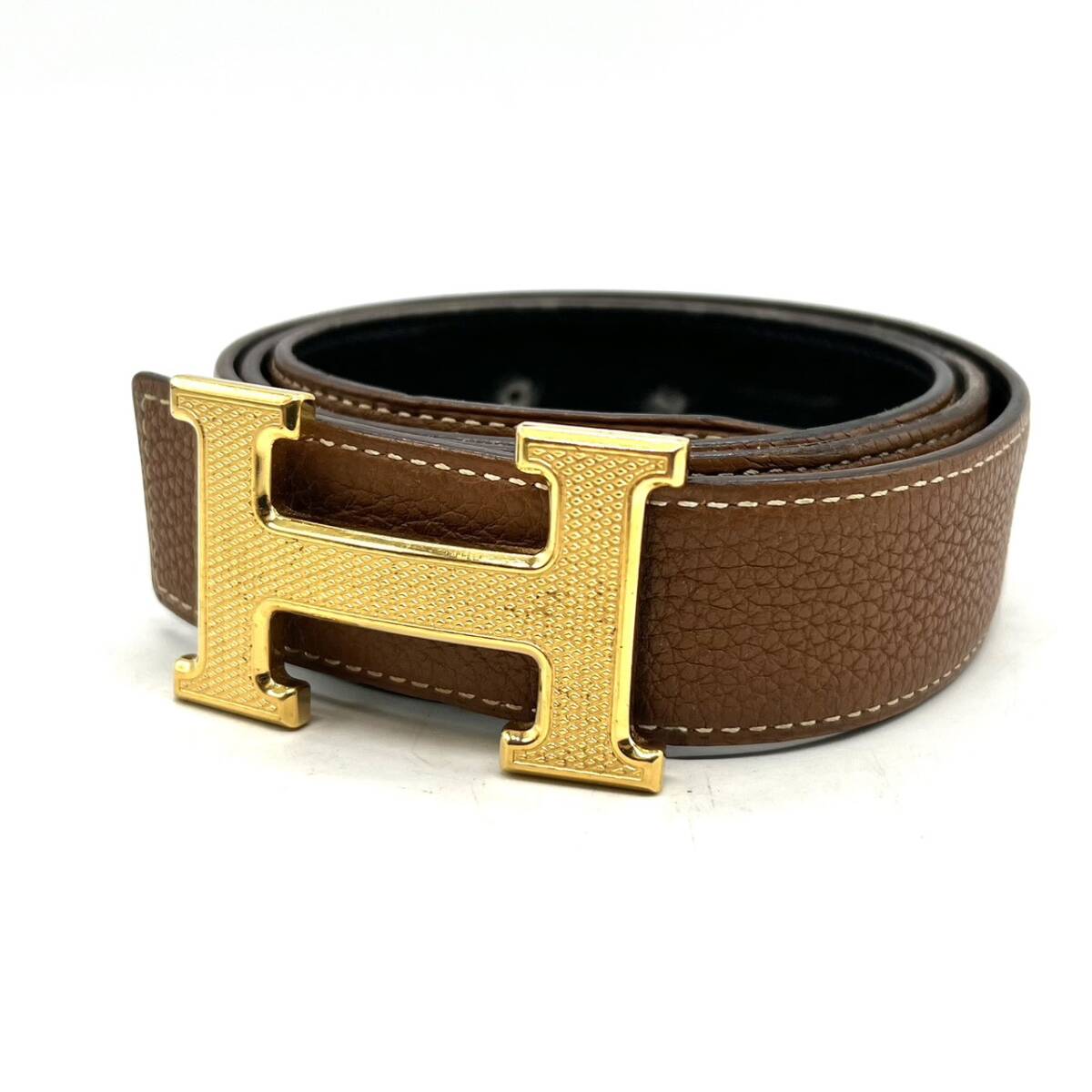 ■ HERMES エルメス コンスタンス ベルト ゴールド 金具 ギロッシュ Hロゴ Hバックル ブラック ベージュ リバーシブル □M 90cm