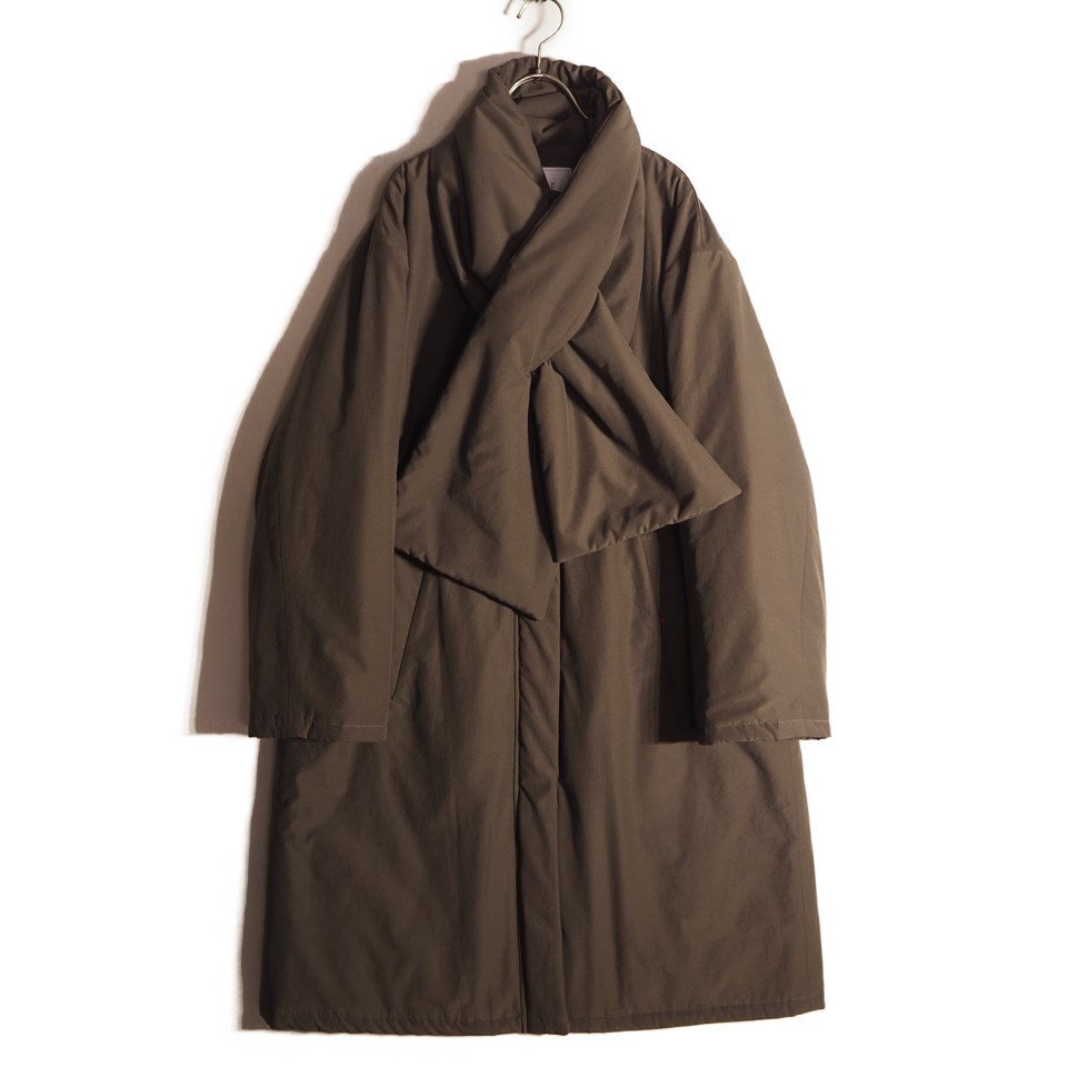 R5389h20　▼SLOBE IENA イエナ▼　25AW 中綿ストール付き ノーカラーコート ブラウン 38 / ポリエステル タフタ オーバーサイズ 茶 秋冬
