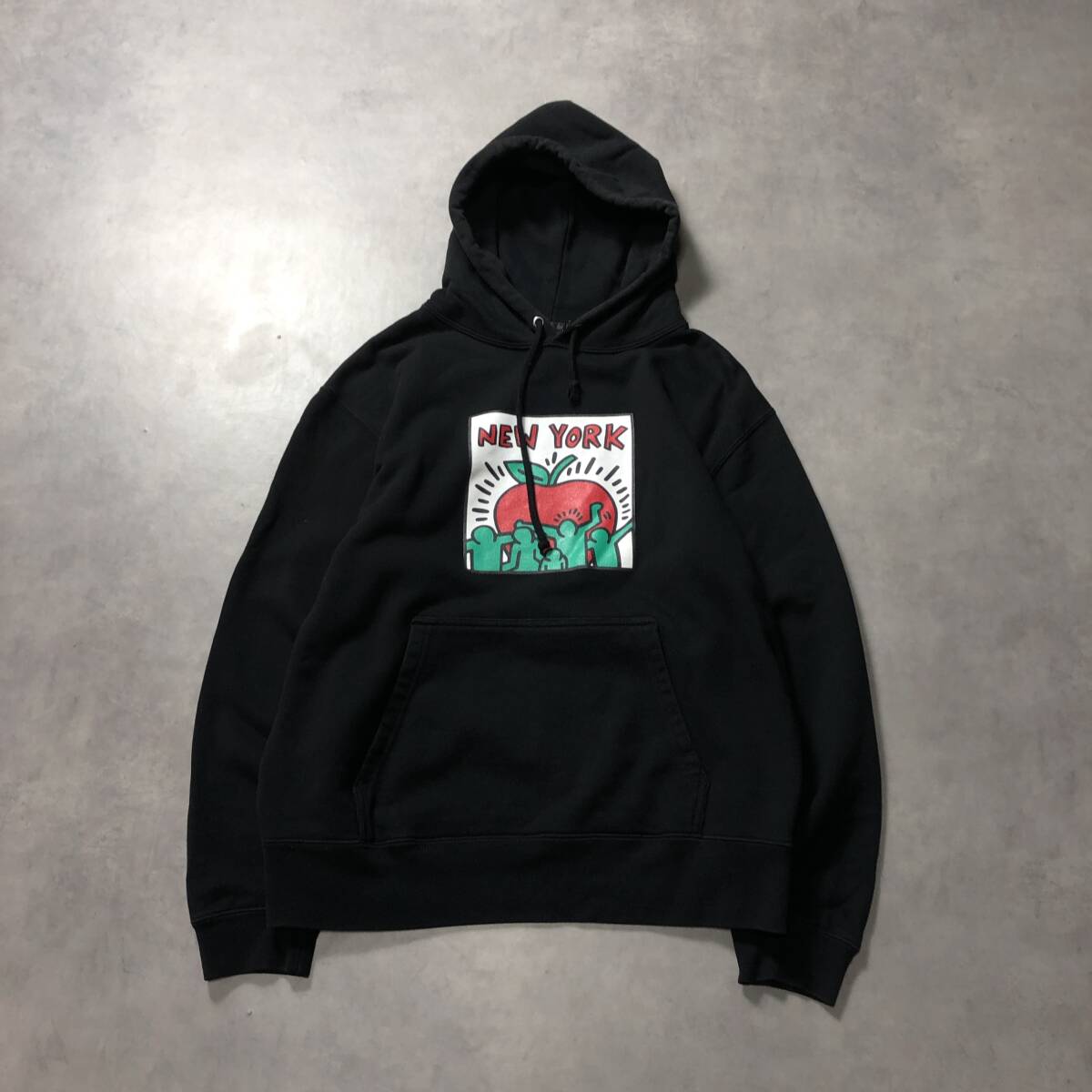 WQ926●BEAMS×Keith Haring：プルオーバーパーカー ●M● 黒 フーディー キースヘリング ビームス 