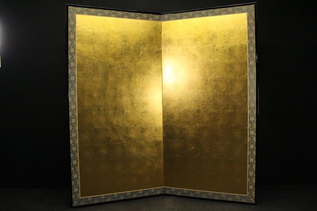☆吉宗☆二枚折金屏風　NO.１　(検)催事 銀屏風 間仕切り 衝立 パーテーション