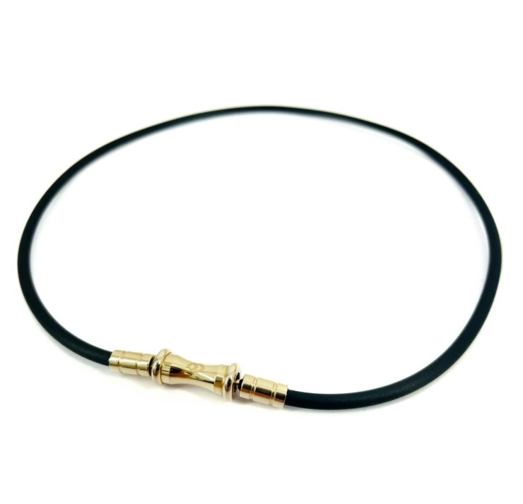 ■【中古品】　コラントッテ TAO ネックレス スリム RAFFI mini Colantotte M（43cm）ブラック シャンパンゴールド 磁気 ラフィ K510193