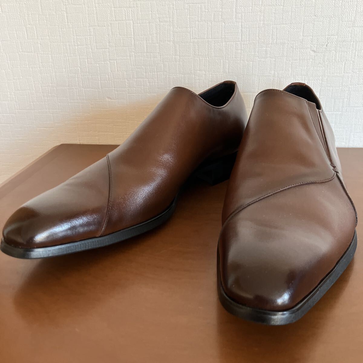 未使用品 PASSIONE 8ハーフ 日本製 OKUNI JAPAN 36781 MADE IN JAPAN ブラウン 革靴 スリッポン オークニジャパン ビジネス ドレスシューズ