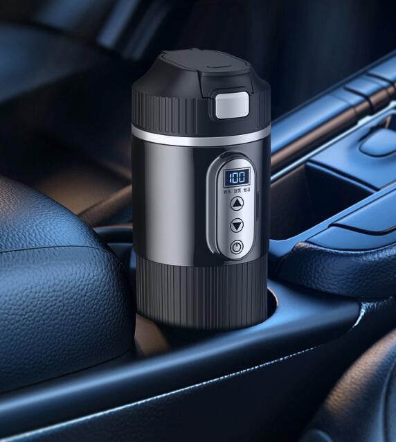  車載電気ケトル 500ml DC12V小型車 24Vトラック兼用 保温 断熱 車用 湯沸し器 電気ポット 温度表示 304ステンレス鋼 車中泊 カップラー