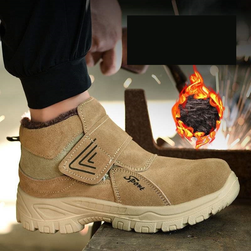防寒安全靴 冬用 ハイカット 作業靴 軽量 裏起毛 耐水 革 鋼先芯入り 踏み抜き防止 耐熱 耐火 厚底 サイズ：25.5cm