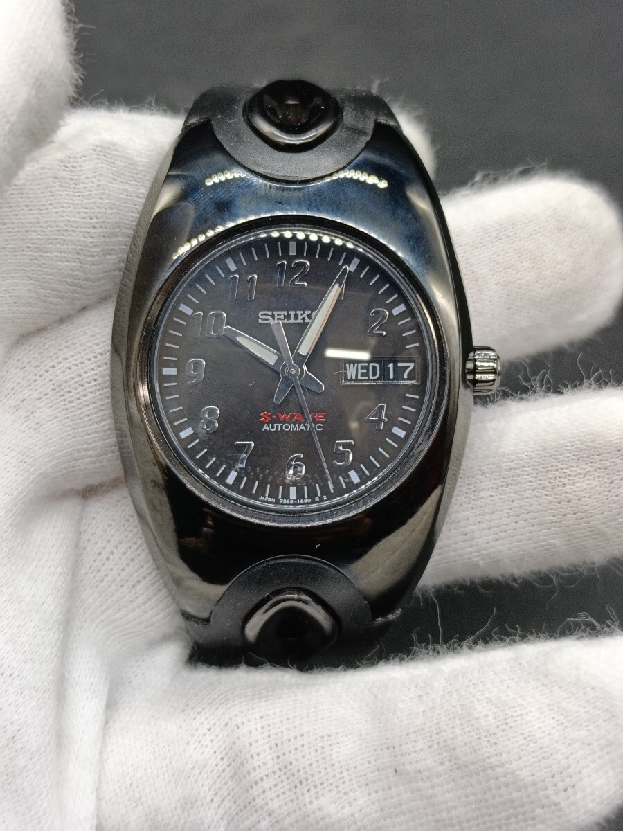 SEIKO　セイコー　オートマ　自動巻き　デイデイト　黒　稼働品　フェイスのみ　SEIKO 7S26-0220 S-WAVE MEN