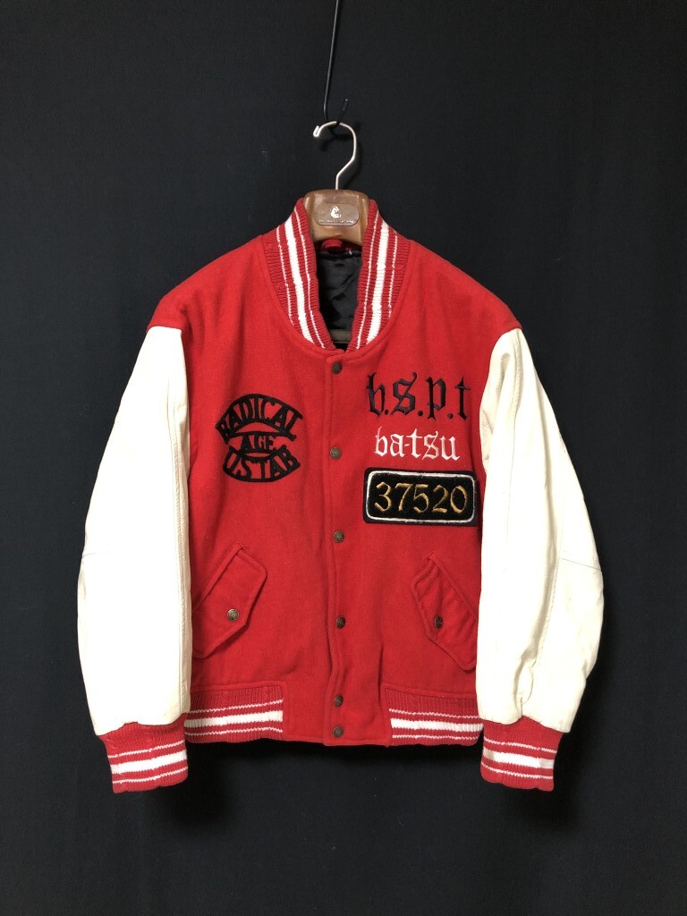 ◆BA-TSU 袖革スタジャン スタジアムジャンパー 袖レザー 牛革 メンズバツ　DCヴィンテージ　80s