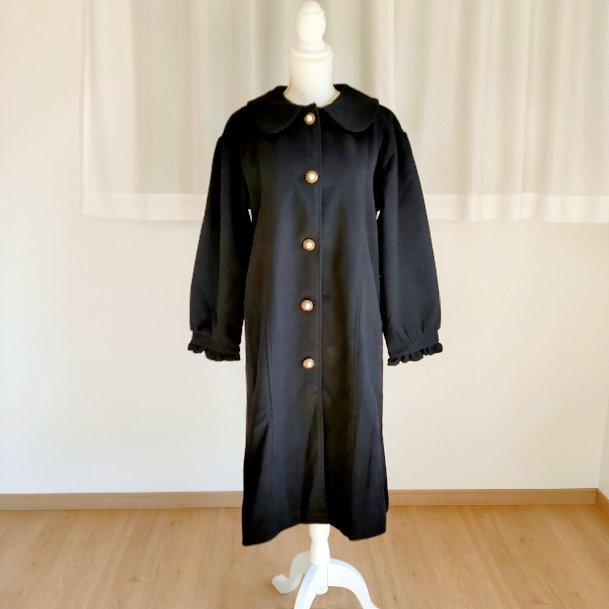 新品 axes femme アクシーズファム フリルロングコート 黒 ブラック Mサイズ ブラック