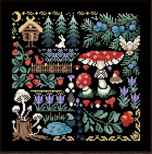 【送料無料・匿名配送】クロスステッチキット Mysterious forest ミステリアスフォレスト キノコ きのこ14CT 刺繍
