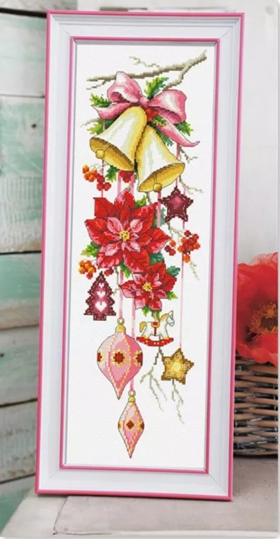クロスステッチキット　Christmas bell safflower 14CT 20×52cm クリスマス 刺繍　ラスト1