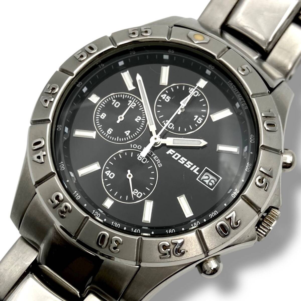 新品電池/稼働 フォッシル FOSSIL CH-2433 クロノグラフ デイト 腕時計 シルバー ブラックダイアル デイト アナログ クォーツ メンズ ts30