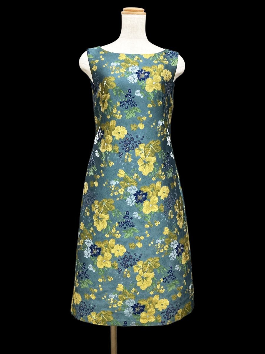 美品 Sybilla/シビラ ゴブラン織りお花柄ノースリーブドレスワンピース 定価5.9万 M/緑 sd113