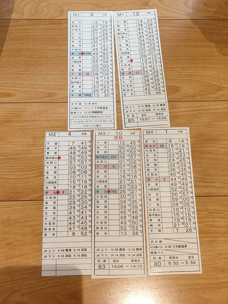 運転時刻表♪大井川鉄道スタフ・電車5枚♪金谷・千頭