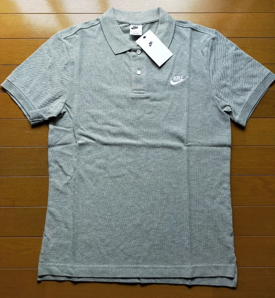 NIKE ナイキ ポロシャツ 半袖 ロゴ ワンポイント グレー Sサイズ タグ付き 定価6380円 シャツ y11173-1-HZ15