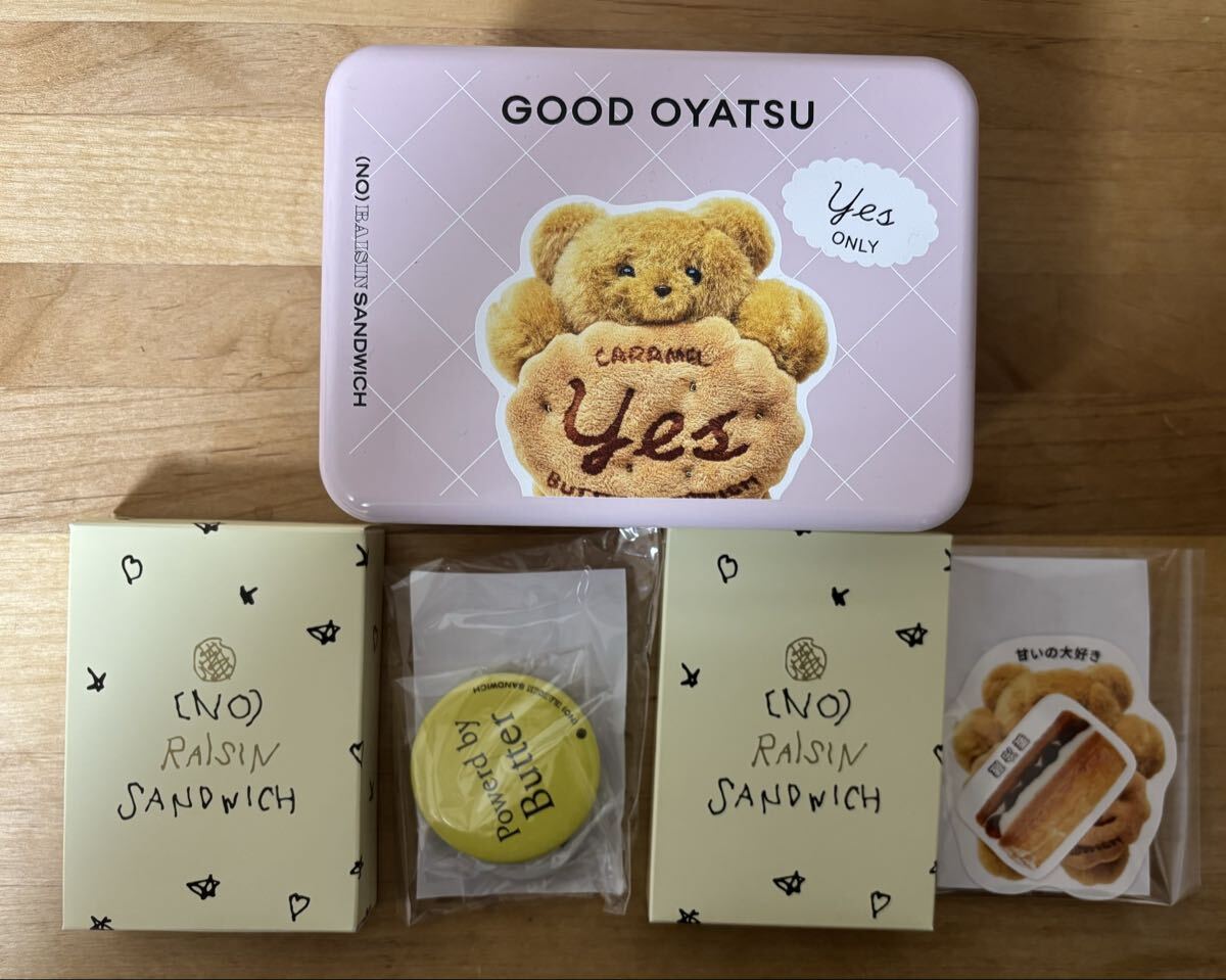 東京限定　NO) RAISIN SANDWICH ノーレーズンサンドウィッチ　メイリーパーラー空缶　ステッカー　缶バッジ　ガチャ