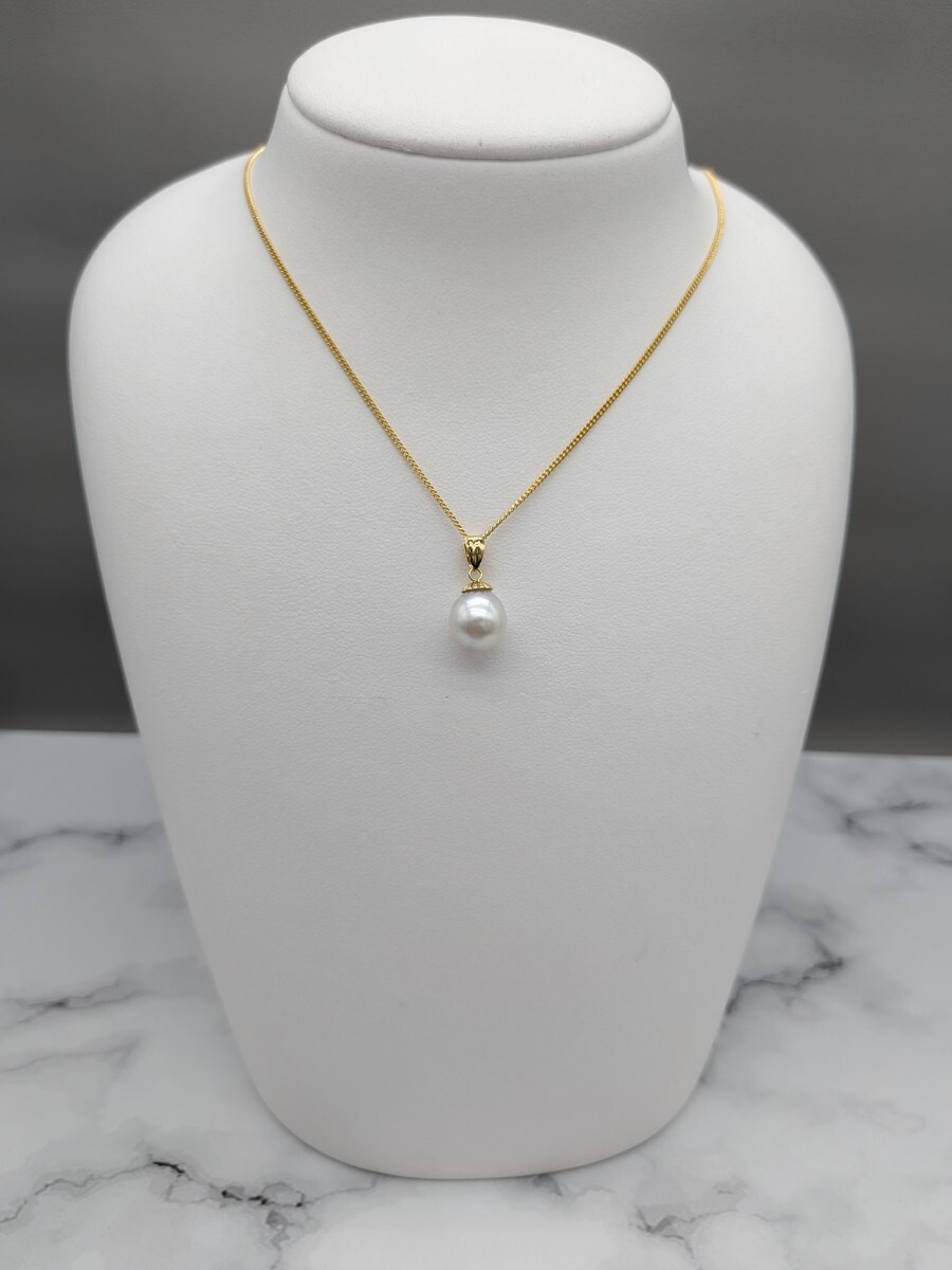 ①K18金具 あこや本真珠9.7mm 一粒ネックレストップ　田中真珠　あこや真珠　 18金　