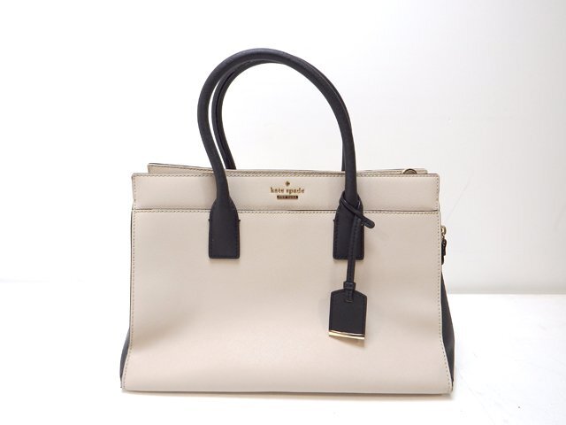 ケイトスペード KateSpade ハンドバッグ レザー バイカラー（ベージュピンク/ブラック） 内側ストライプ柄