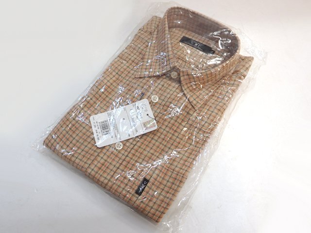 未使用品 / PLAYBOY VIP プレイボーイ 長袖シャツ LLサイズ メンズ HMT-61799 綿100％ チェック ベージュ、ライトブラウン系
