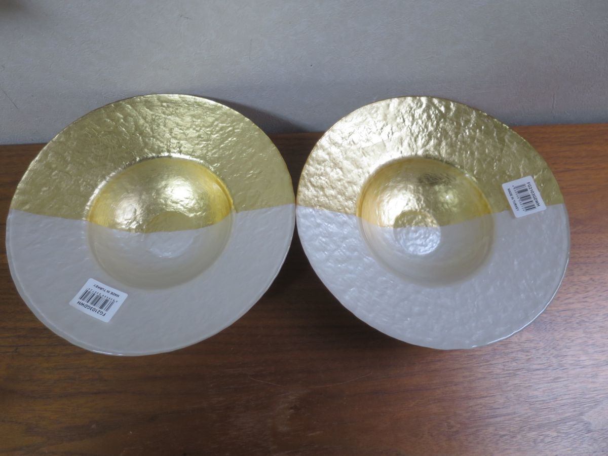 未使用ボウル 22cm リムボウル M.STYLE フェガーリ 皿 食器 洋食器 ガラス製 （二枚セット
