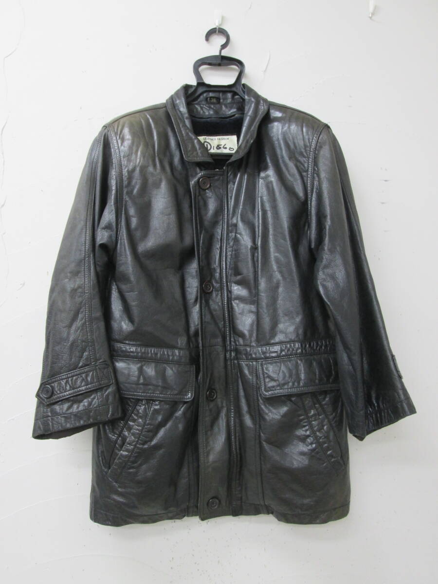 (4)♪DISCO ディスコ メンズ GENUINE LEATHER レザー ジャケット コート ボアライナー付き サイズ36 ブラック