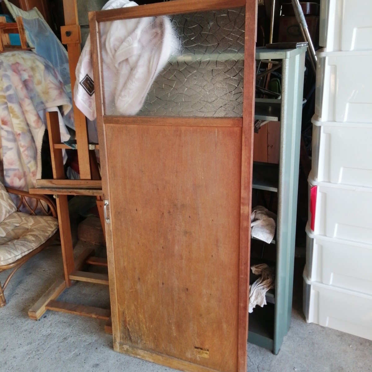 昭和の 建具　ドア　 古民家 アンティーク リフォーム　レトロ　木製　模様硝子　扉　DIY （約742×1736mm）