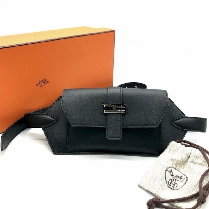 展示品 HERMES エルメス エランポケット スイフト ウエストポーチ バッグ ボディバッグ ブラック シルバー金具 B刻印 k3944k