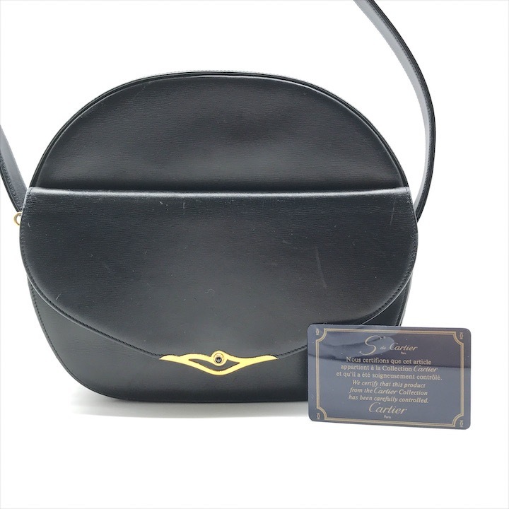 良品 Cartier カルティエ サファイア レザー ショルダー バッグ ネイビー ブランド プレゼント レディース かばん 鞄 Bag k7202