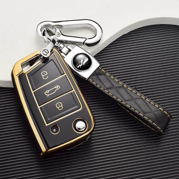VW フォルクスワーゲン 専用 キーケース キーシェル キーホルダー ビートル ゴルフ Golf ポロ Polo パサート ティグアン トゥアレグ 黒金