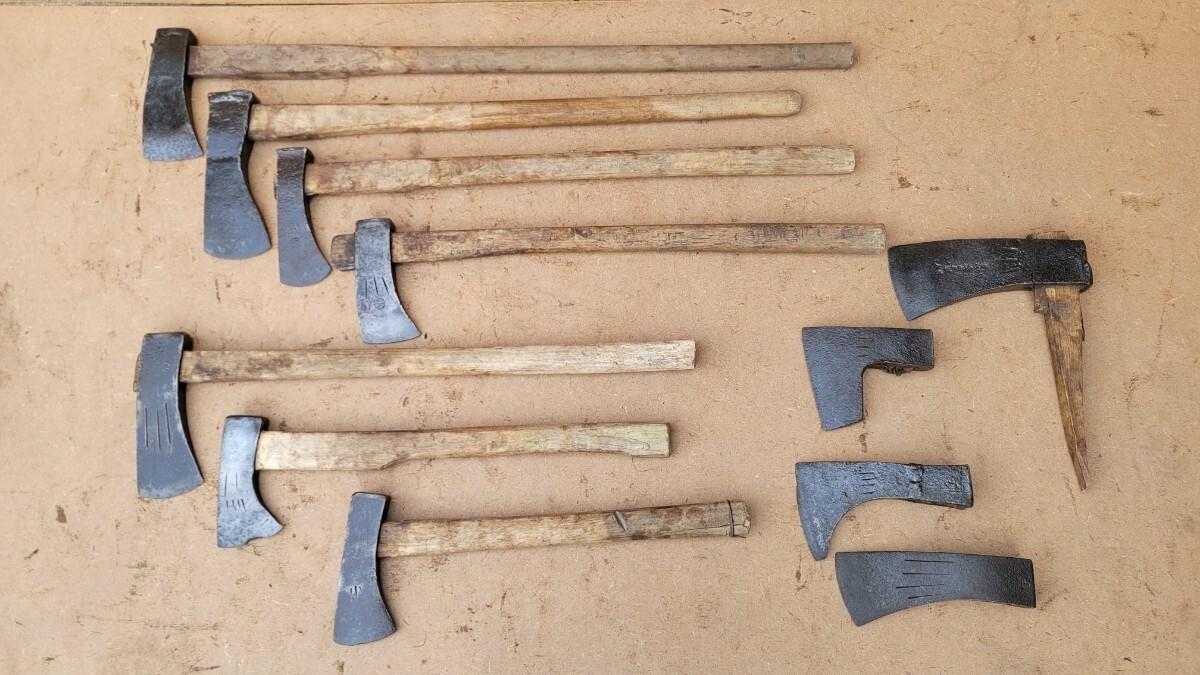 斧 オノ 古道具 大工道具 薪割り 手斧 大型斧 アウトドア 銘有り 無し まとめて 11本 中古品 2