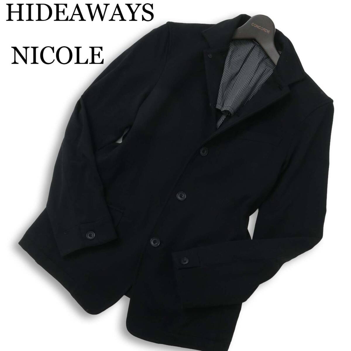 HIDEAWAYS NICOLE ハイダウェイ ニコル 通年 背抜き 襟ワイヤー★ スリム テーラード ジャケット Sz.48 メンズ 黒