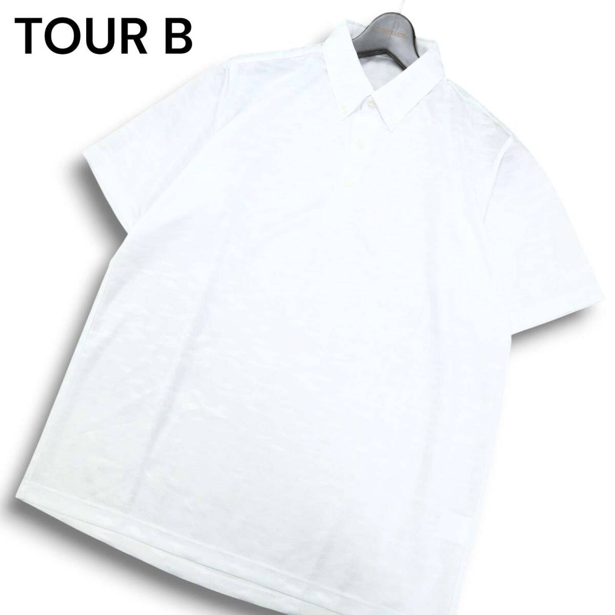 TOUR B ツアー ブリヂストン ゴルフ カモフラ 迷彩 総柄★ ロゴ 半袖 BD ポロシャツ Sz.LL　メンズ 白 大きいサイズ 日本製