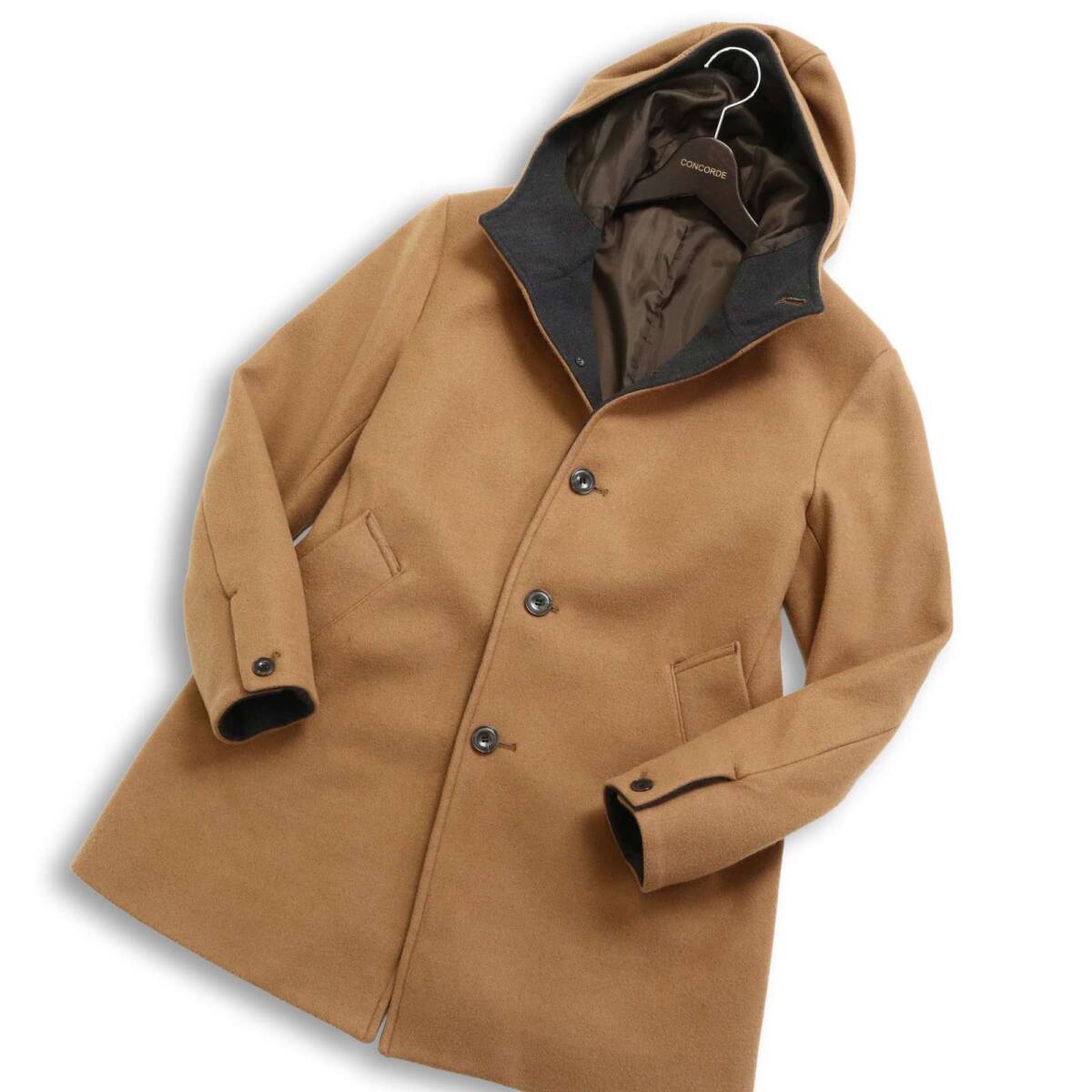 MEN'S MELROSE メンズメルローズ 秋冬 メルトン ウール混★ フーディー スリム コート Sz.3 メンズ