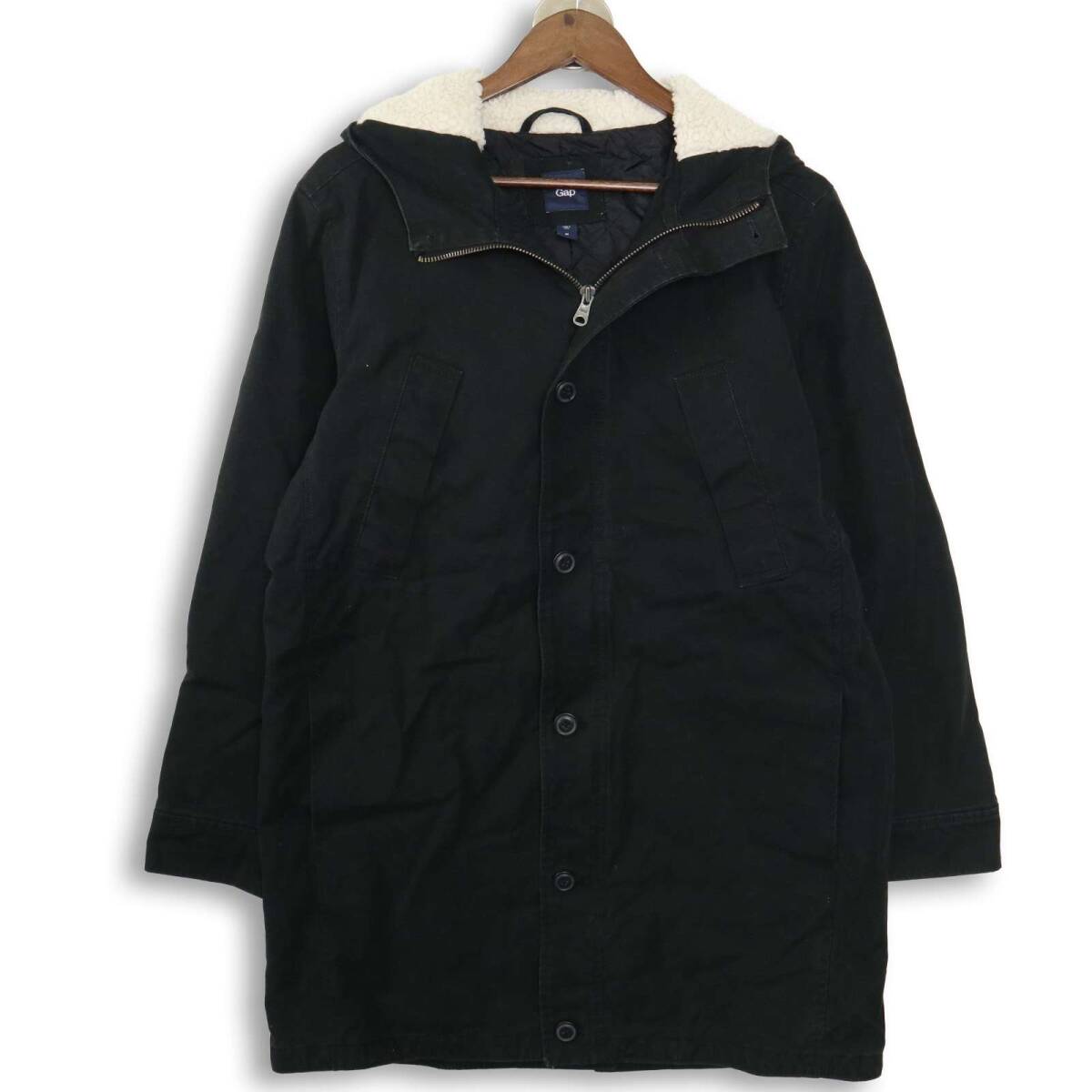 GAP ギャップ 秋冬 キルティング 中綿★ フード裏ボア モッズ コート ミリタリー Sz.M メンズ 黒